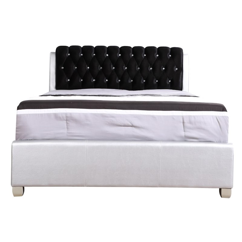 Glory Furniture Marilla Faux Leather Upholstered King Bed in Silver