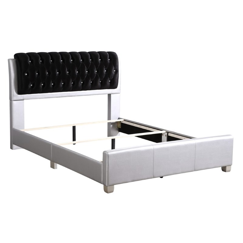 Glory Furniture Marilla Faux Leather Upholstered King Bed in Silver