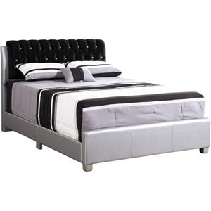 Glory Furniture Marilla Faux Leather Upholstered King Bed in Silver
