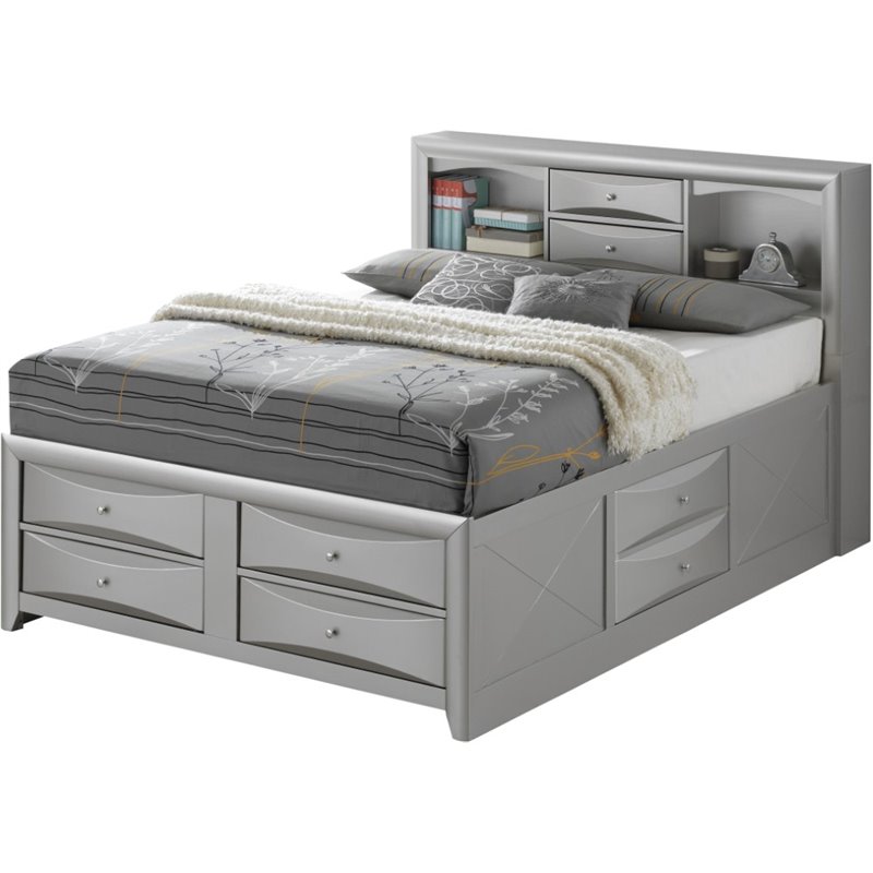 Glory Furniture Marilla Queen Storage Bed in Silver Champagne