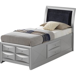 Glory Furniture Marilla Wood Veneer Twin Storage Bed in Silver Champagne