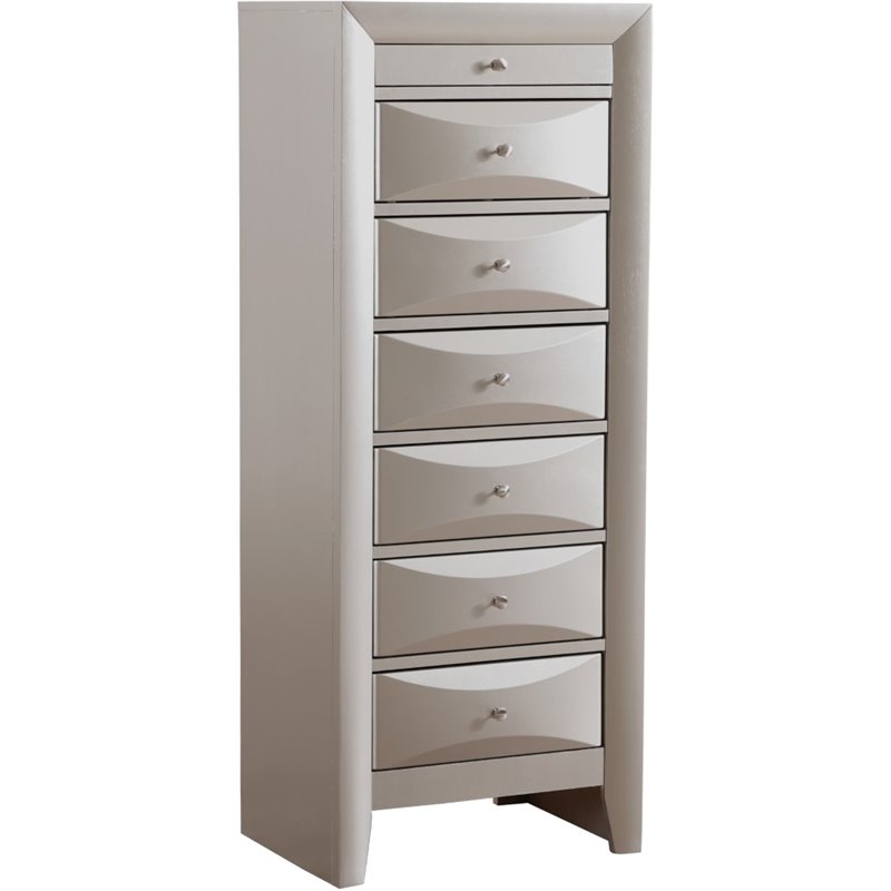 Glory Furniture Marilla 7-Drawers Bedroom Lingerie Chest in Silver Champagne
