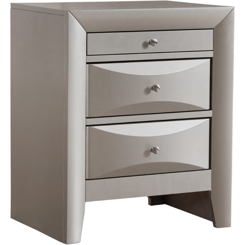 Glory Furniture Marilla 3 Drawer Nightstand in Silver Champagne