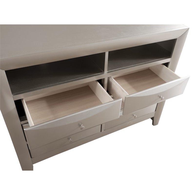 Glory Furniture Marilla Wood Veneer 6-Drawer TV Stand in Silver Champagne