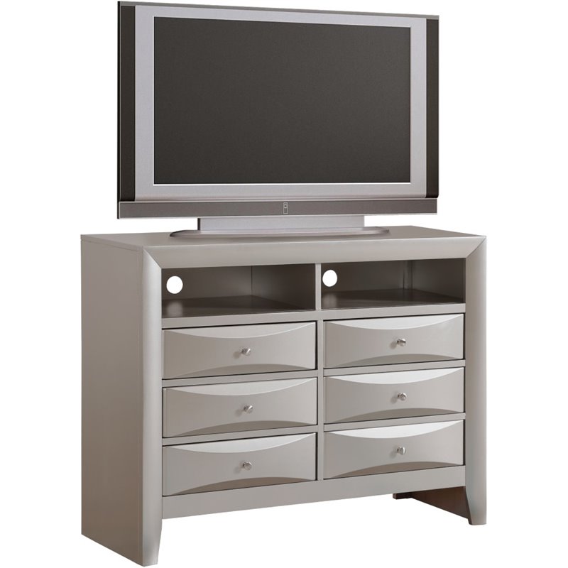 Glory Furniture Marilla Wood Veneer 6-Drawer TV Stand in Silver Champagne