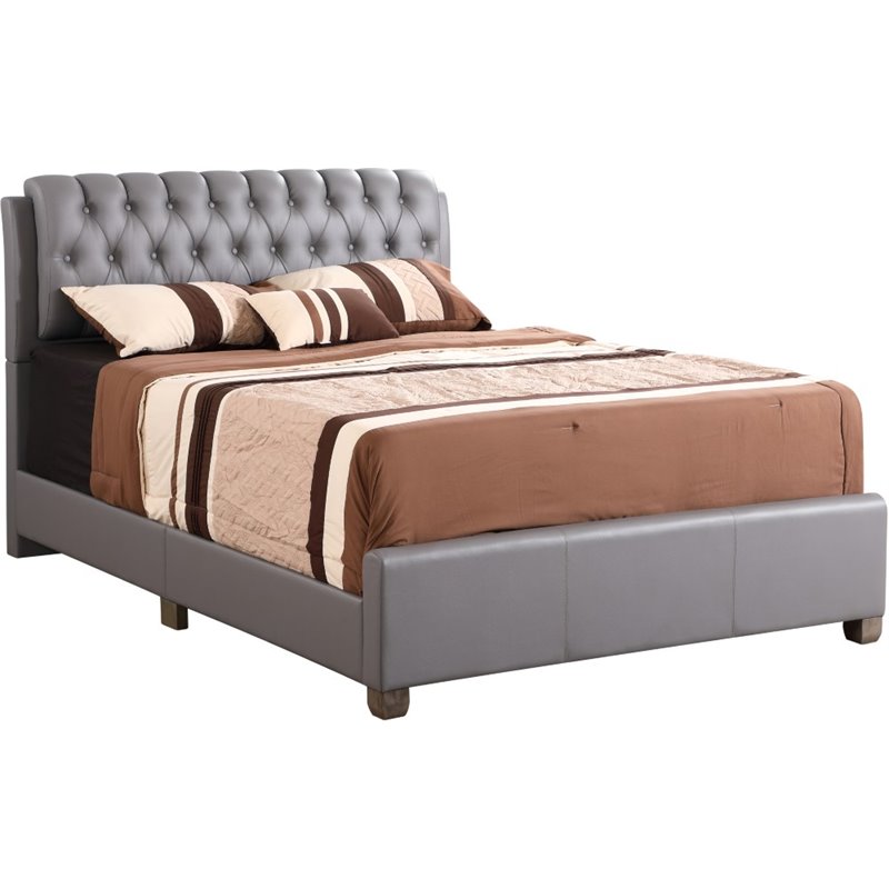 Glory Furniture Marilla Faux Leather Upholstered Full Bed in Light Gray