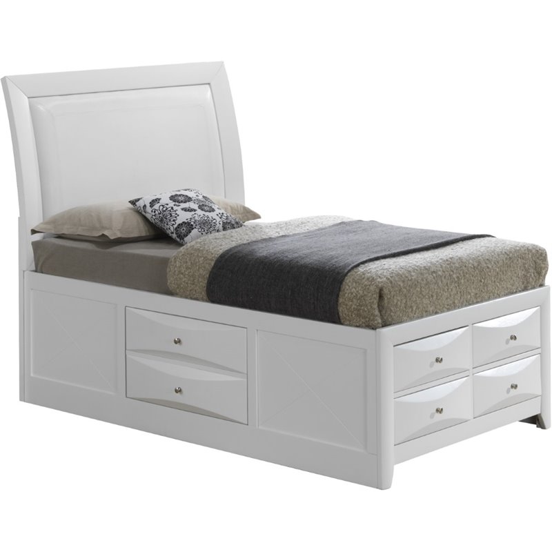 Glory Furniture Omega Wood Veneer Twin Storage Bed in White