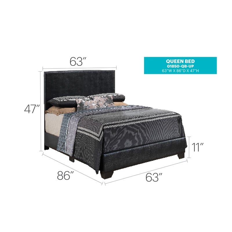 Glory Furniture Aaron Faux Leather Upholstered Queen Bed in Black