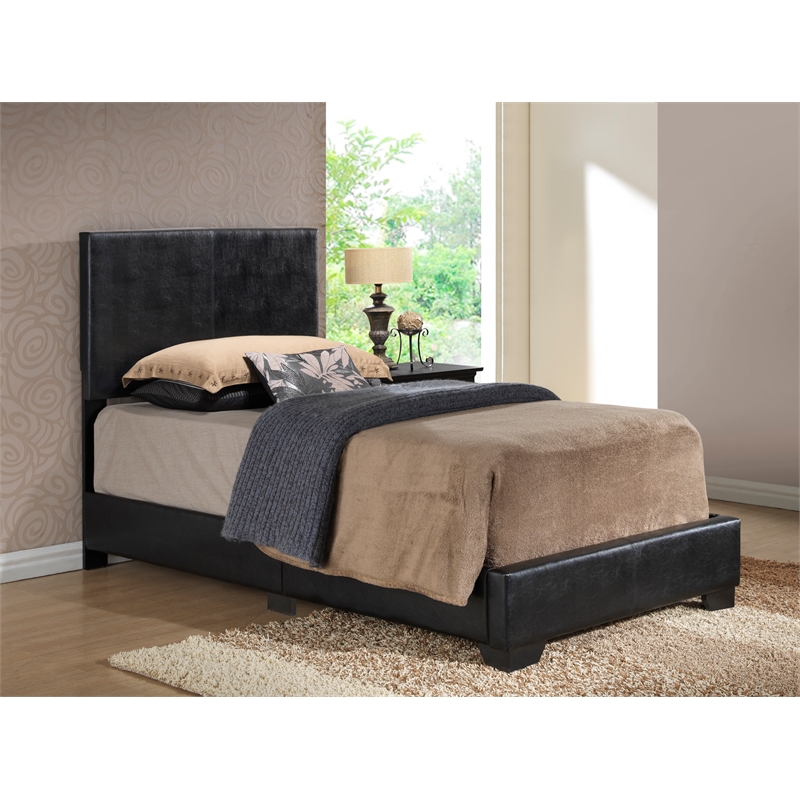 Glory Furniture Aaron Faux Leather Upholstered Twin Bed in Black