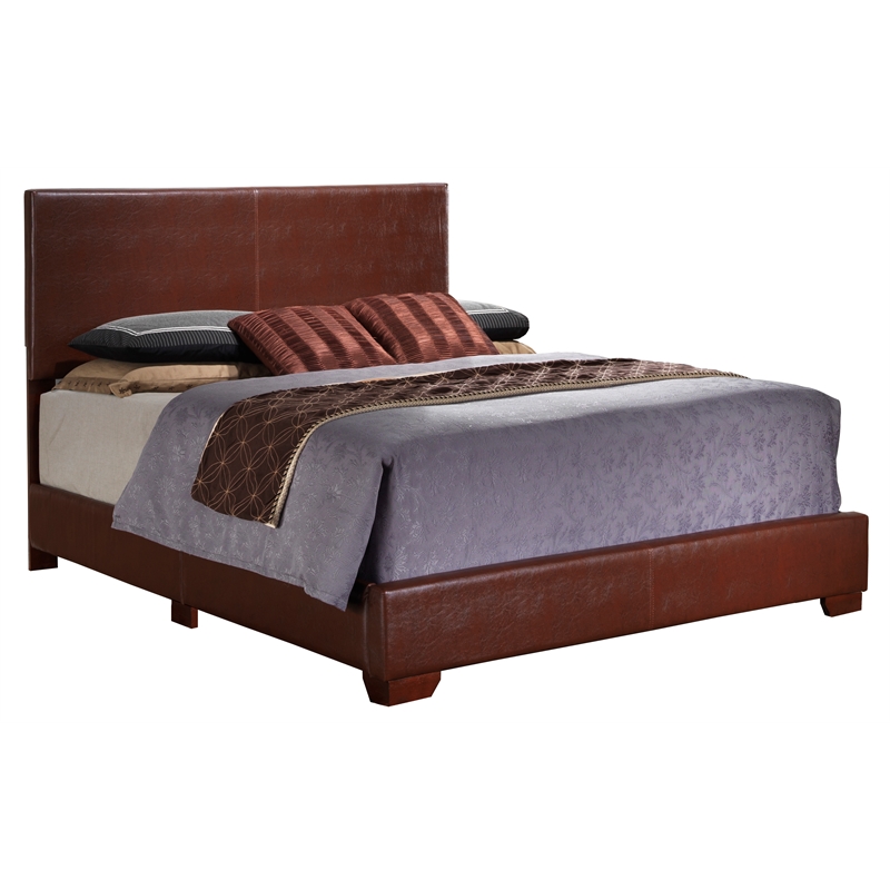 Glory Furniture Aaron Faux Leather Upholstered Full Bed in Light Brown
