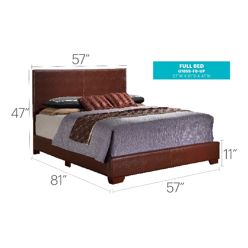 Glory Furniture Aaron Faux Leather Upholstered Full Bed in Light Brown