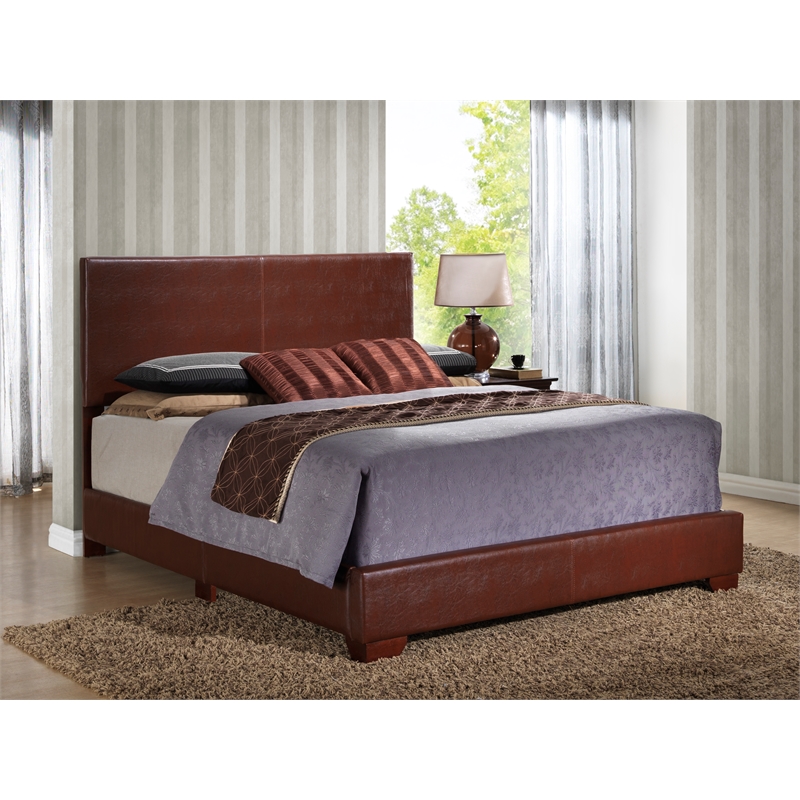 Glory Furniture Aaron Faux Leather Upholstered Queen Bed in Light Brown