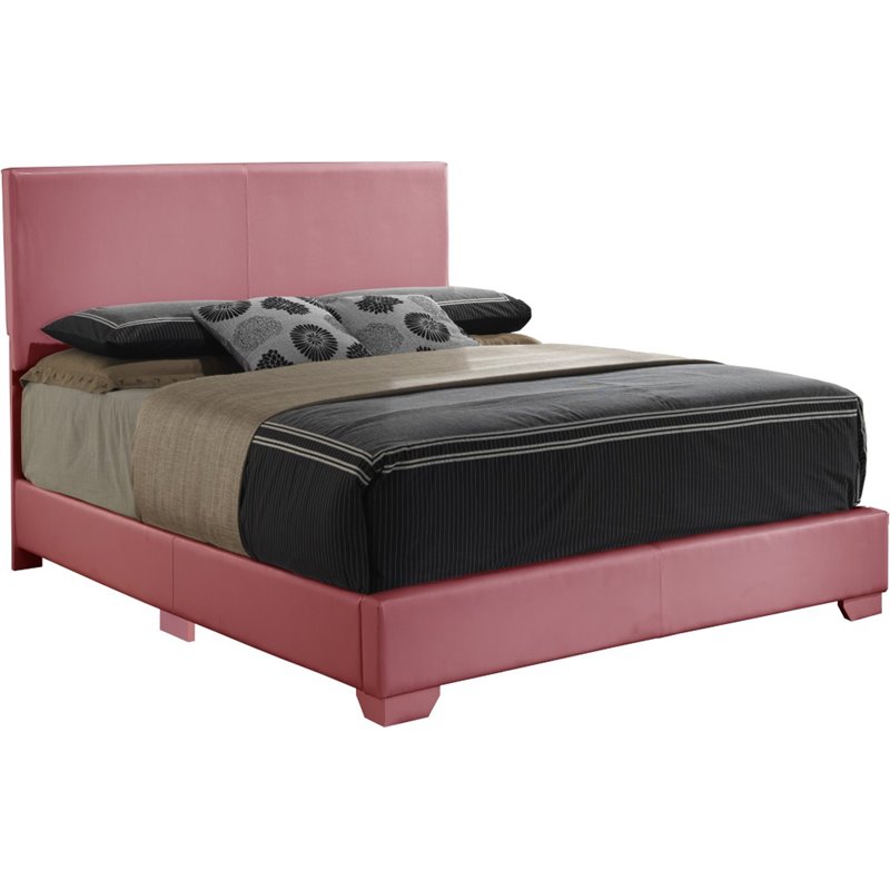 Glory Furniture Aaron Faux Leather Upholstered Full Bed in Pink