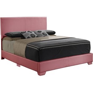 Glory Furniture Aaron Faux Leather Upholstered Full Bed in Pink