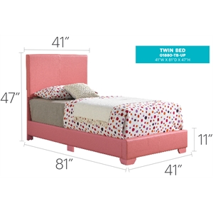 Glory Furniture Aaron Faux Leather Upholstered Twin Bed in Pink