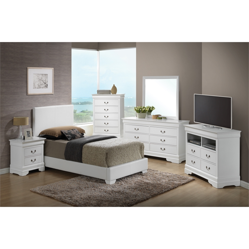 Glory Furniture Aaron Faux Leather Upholstered Twin Bed in White