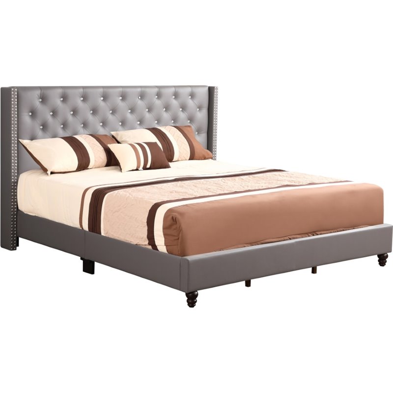 Glory Furniture Julie Faux Leather Upholstered King Bed in Light Gray