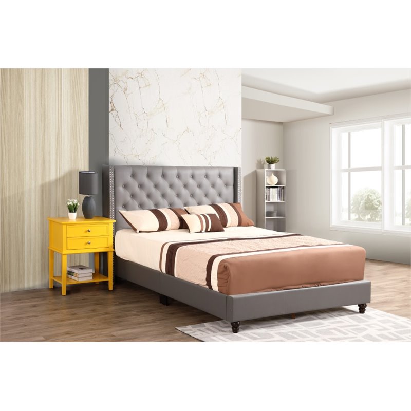 Glory Furniture Julie Faux Leather Upholstered Queen Bed in Light Gray