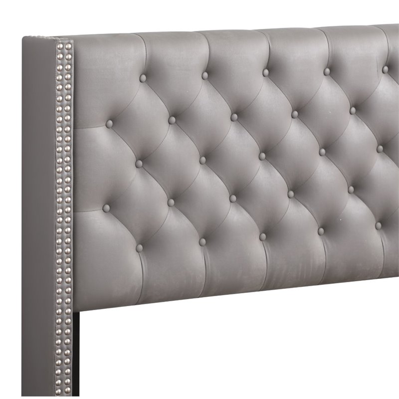 Glory Furniture Julie Faux Leather Upholstered Queen Bed in Light Gray