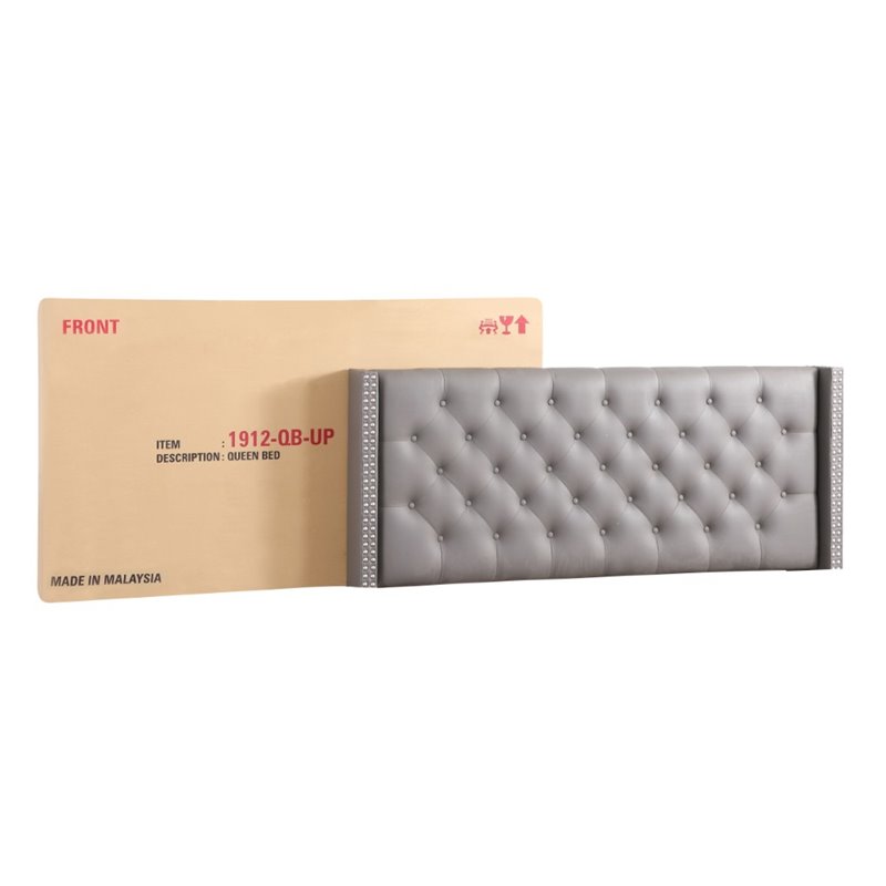 Glory Furniture Julie Faux Leather Upholstered Queen Bed in Light Gray