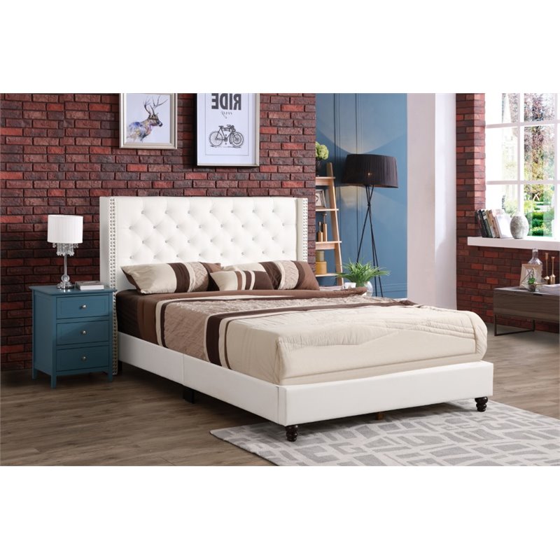 Glory Furniture Julie Faux Leather Upholstered Full Bed in White