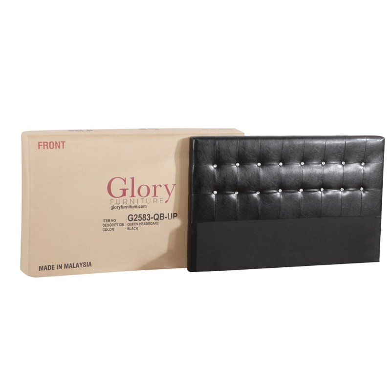 Glory Furniture Diamond Faux Leather Upholstered Full Bed in Black