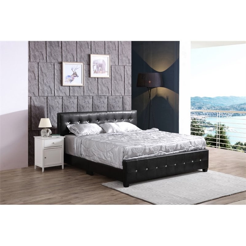 Glory Furniture Diamond Faux Leather Upholstered King Bed in Black