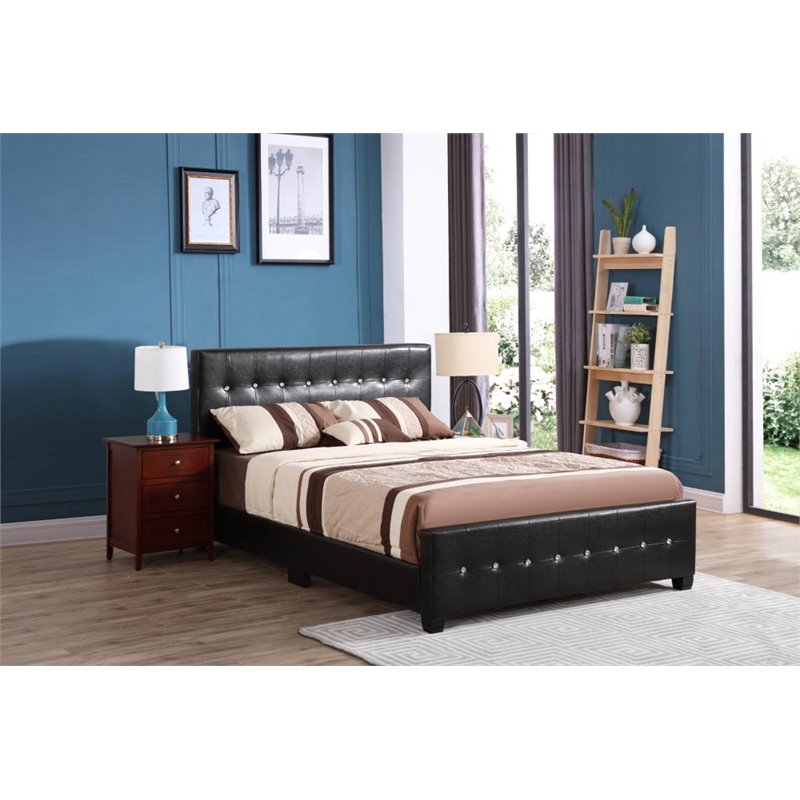 Glory Furniture Diamond Faux Leather Upholstered Queen Bed in Black
