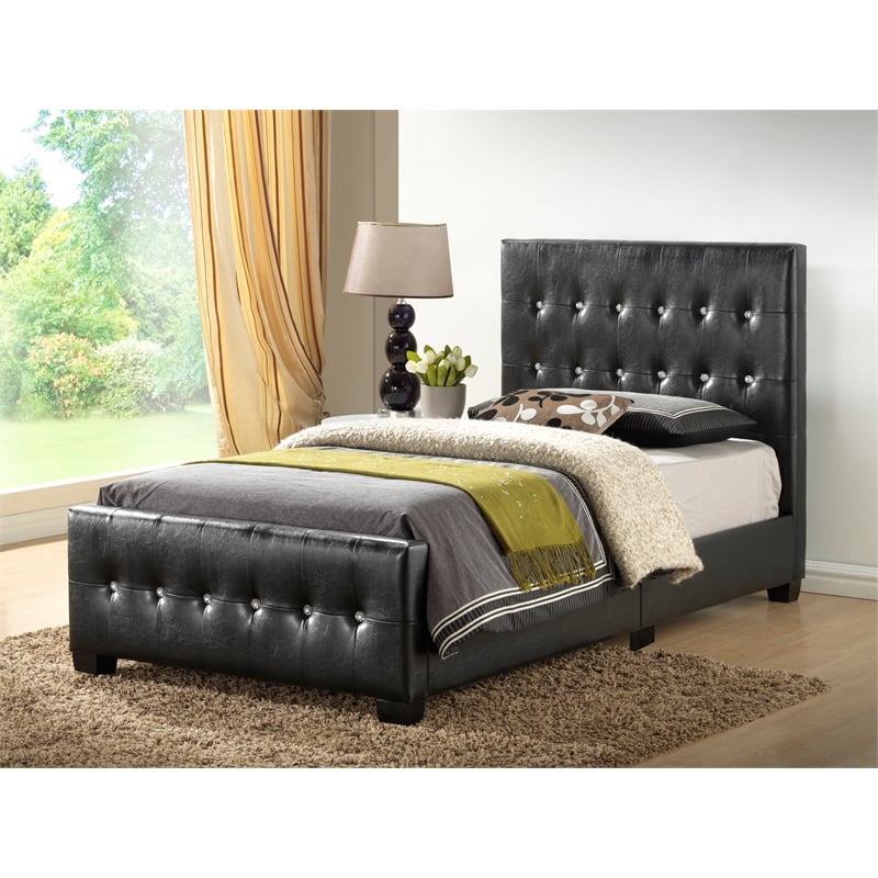 Glory Furniture Diamond Faux Leather Upholstered Twin Bed in Black