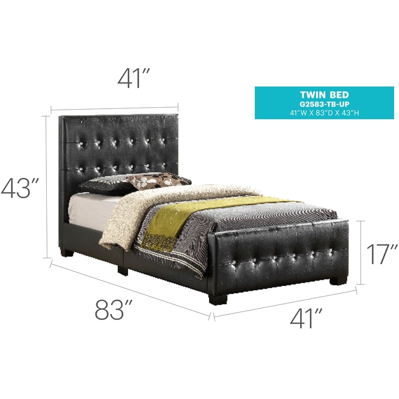 Glory Furniture Diamond Faux Leather Upholstered Twin Bed in Black