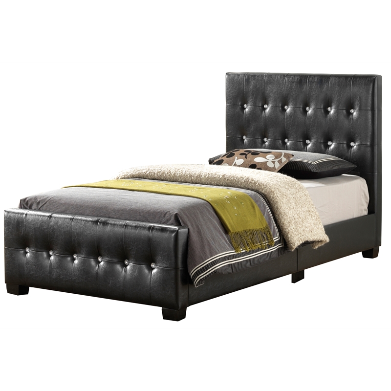 Glory Furniture Diamond Faux Leather Upholstered Twin Bed in Black