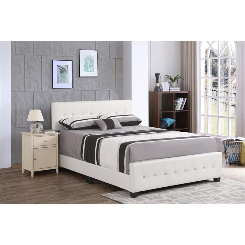 Glory Furniture Diamond Faux Leather Upholstered Full Bed in White