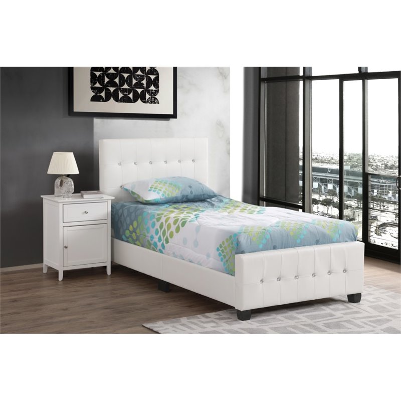 Glory Furniture Diamond Faux Leather Upholstered Twin Bed in White