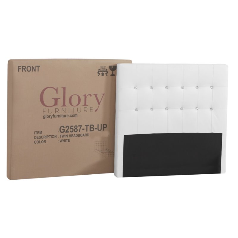 Glory Furniture Diamond Faux Leather Upholstered Twin Bed in White