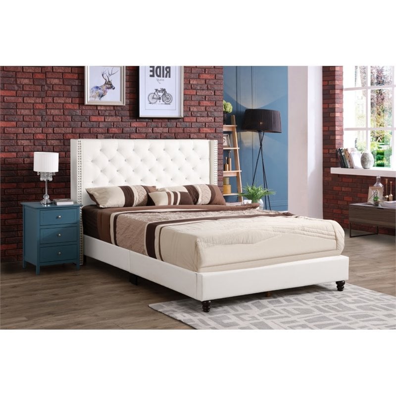 Glory Furniture Julie Faux Leather Upholstered Queen Bed in White