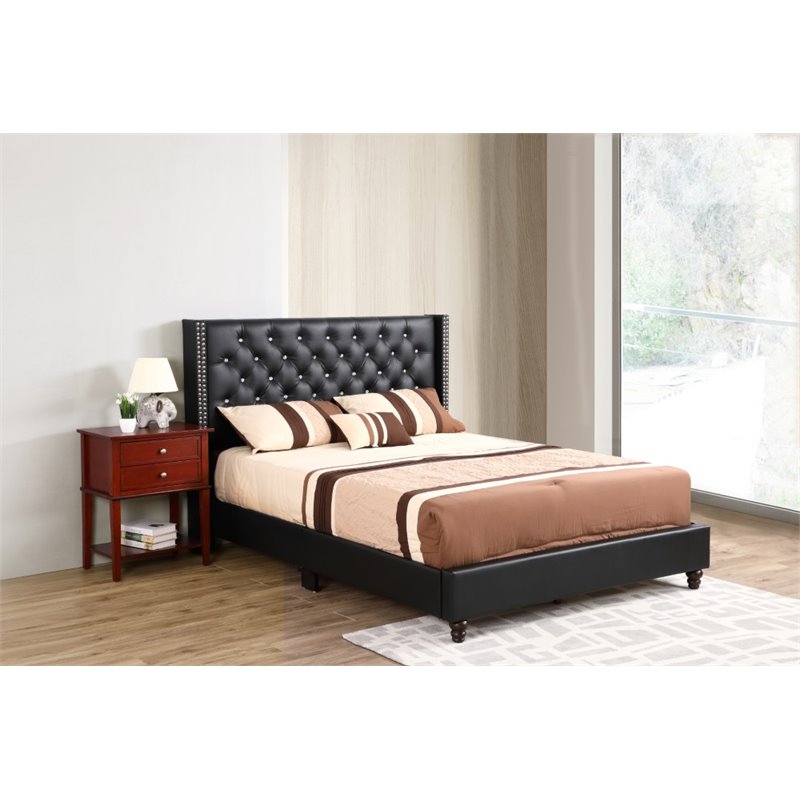 Glory Furniture Julie Velvet Upholstered Full Bed in Black