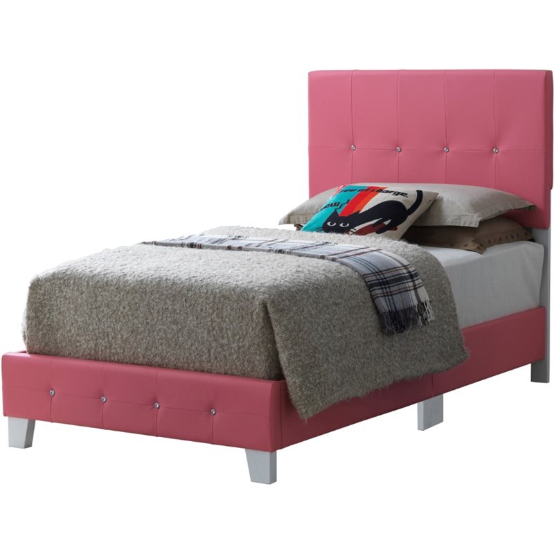 Glory Furniture Rose Faux Leather Upholstered Twin Bed in Pink ...