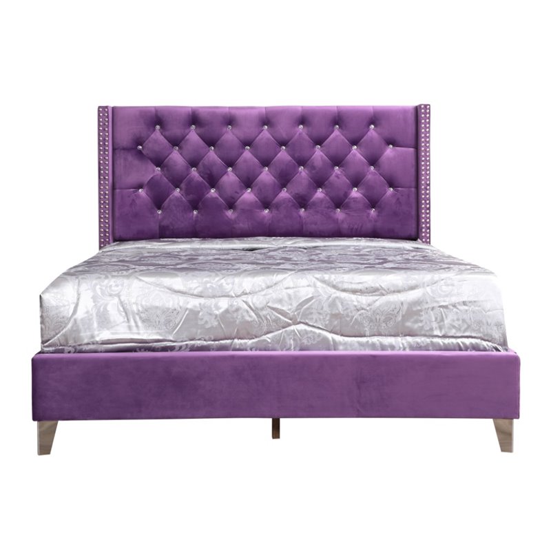 Glory Furniture Julie Velvet Upholstered Full Bed in Purple