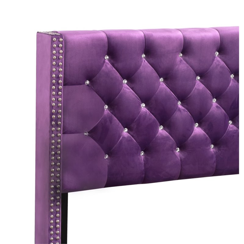 Glory Furniture Julie Velvet Upholstered Full Bed in Purple