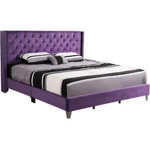 Glory Furniture Julie Twill Fabric Upholstered King Bed in Purple