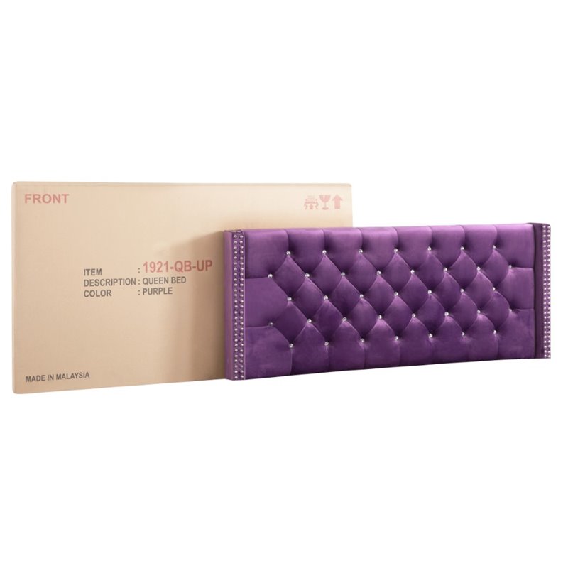 Glory Furniture Julie Velvet Upholstered Queen Bed in Purple