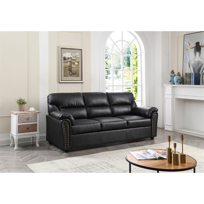 Glory Furniture Olney Faux Leather Sofa in Black