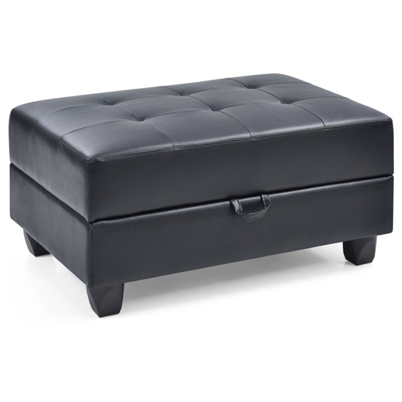 Glory Furniture Revere Faux Leather Ottoman in Black