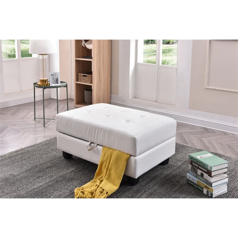 Glory Furniture Revere Faux Leather Ottoman in White