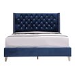 Glory Furniture Julie Velvet Upholstered Queen Bed in Navy Blue