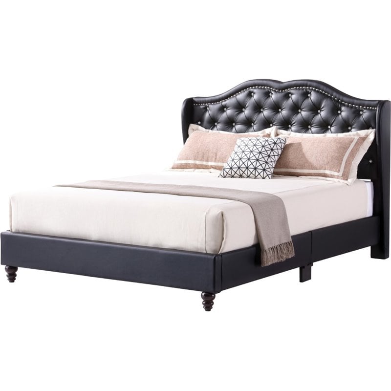 Glory Furniture Joy Velvet Upholstered Queen Bed in Black