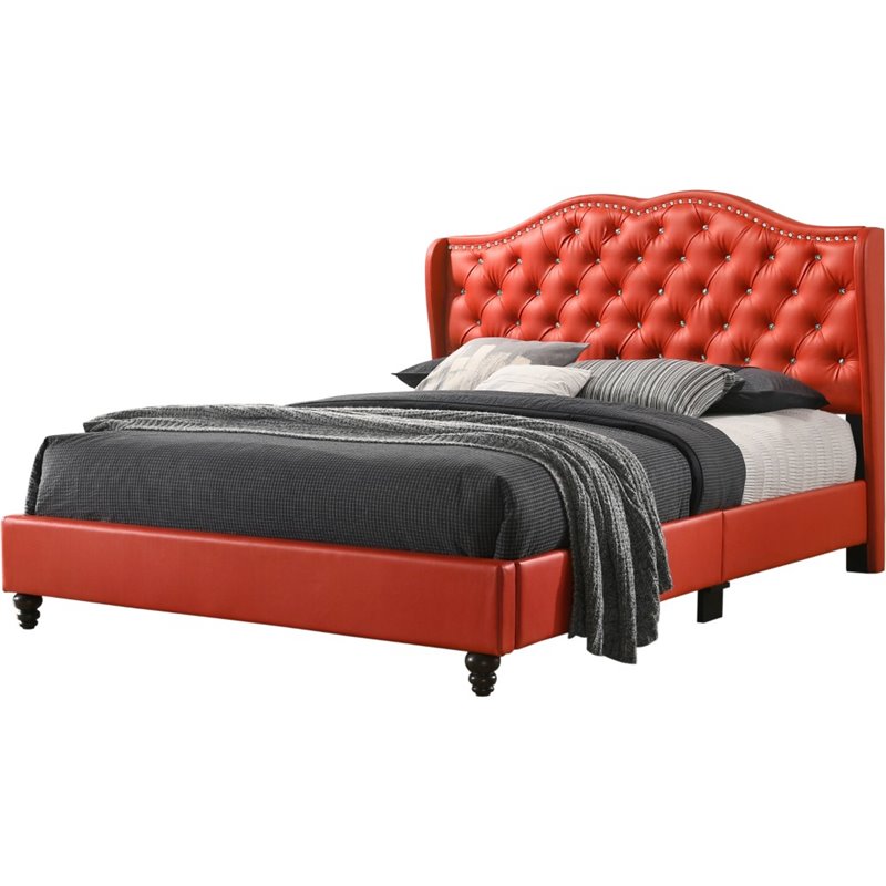 Glory Furniture Joy Faux Leather, Red Faux Leather Bed Frame