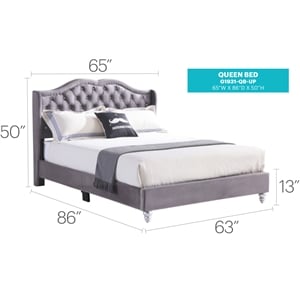Glory Furniture Joy Velvet Upholstered Full Bed in Gray