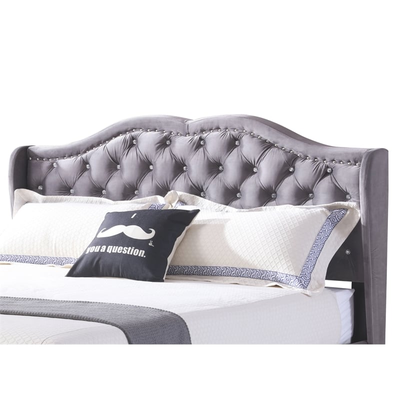 Glory Furniture Joy Velvet Upholstered Full Bed in Gray