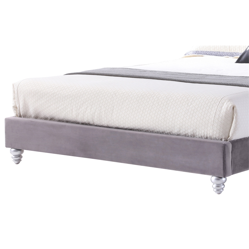 Glory Furniture Joy Velvet Upholstered Queen Bed in Gray